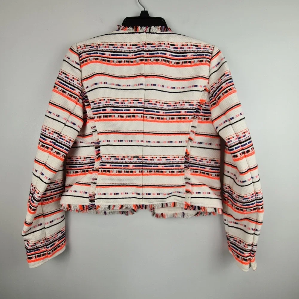 Belle Vere Womens Western Raw Fringe Hem‎ Tweed Blazer Small Neon Anthropologie